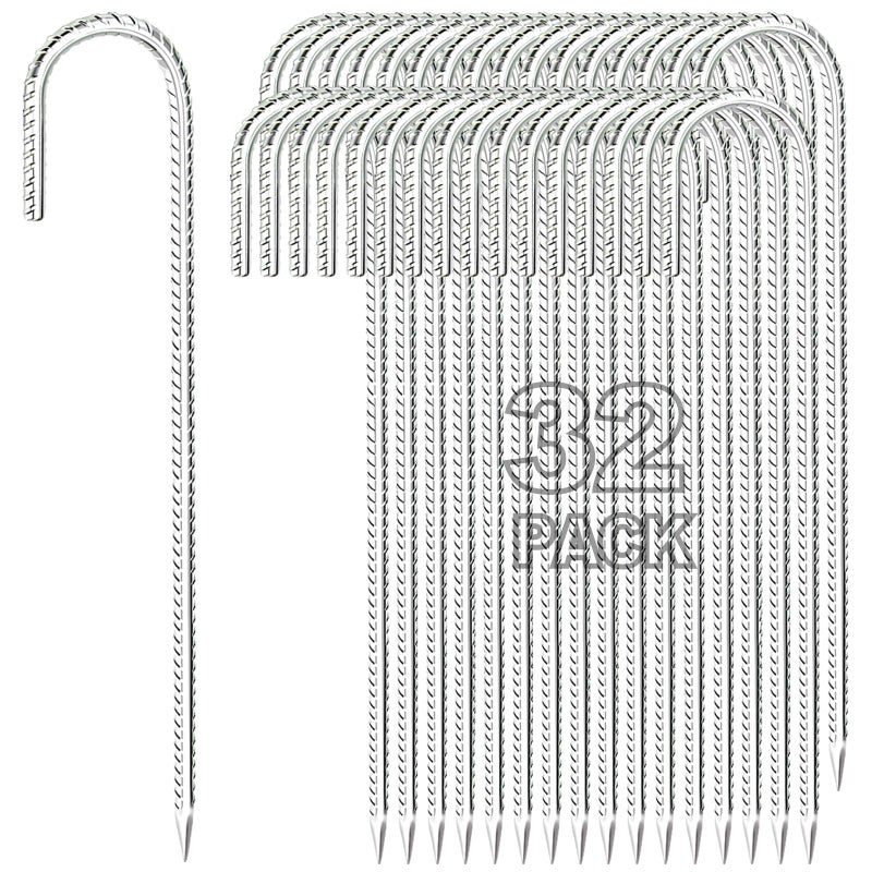 Kadrick Rebar Stakes 12 inch,J Hook Ground Stakes Anchors, 32-Pack White Galvanized Fence Stakes,Heavy Duty 5/16'' Diameter - Image 1